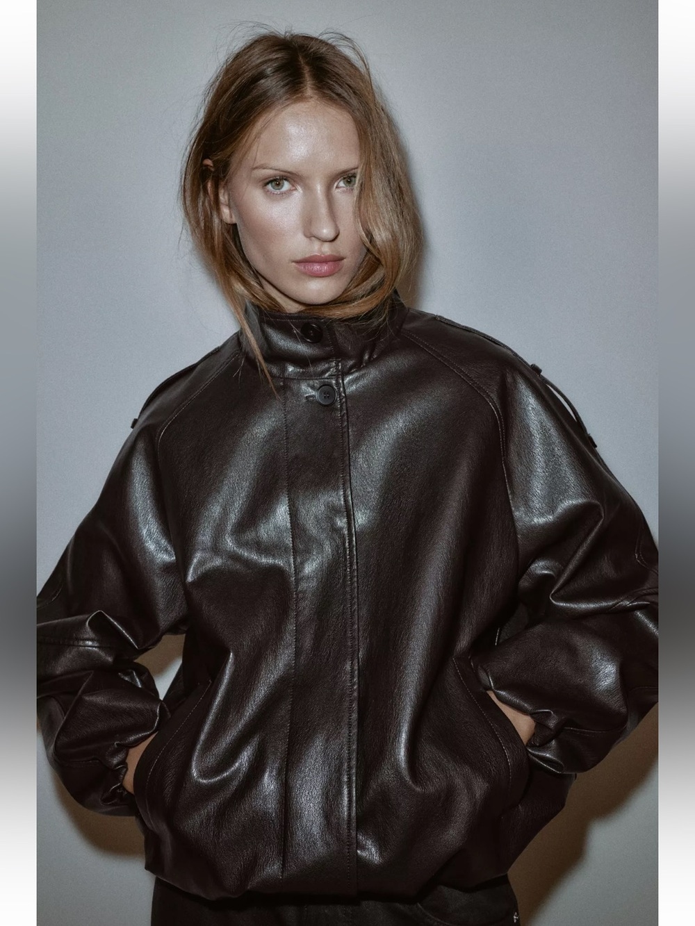 New ZARA Faux Leather Bomber Jacket